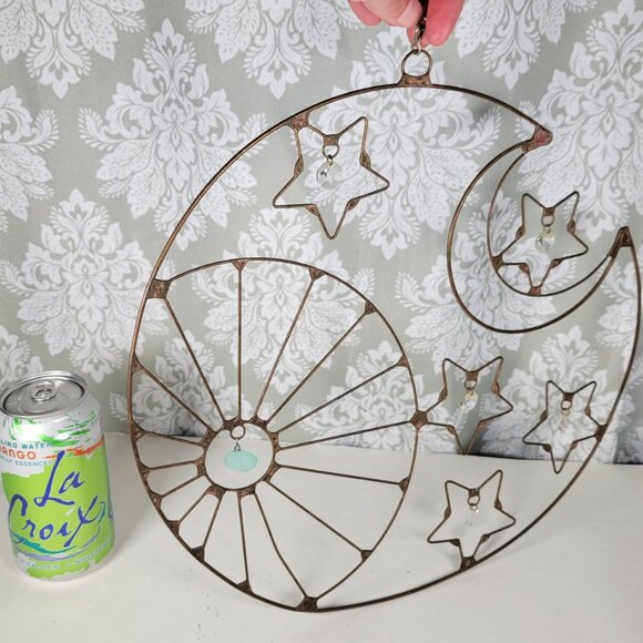 Vintage celestial wall or window hanging with clear crystals and aqua chalcedony - Picture 8 of 8